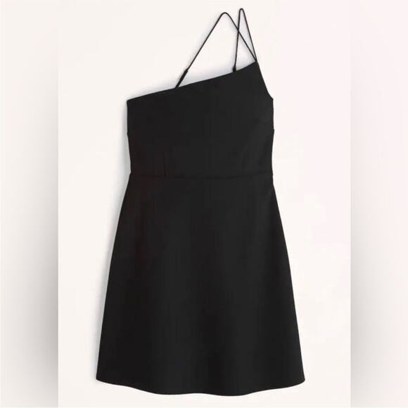Abercrombie and fitch asymmetric neckline mini dress in black - Picture 1 of 7